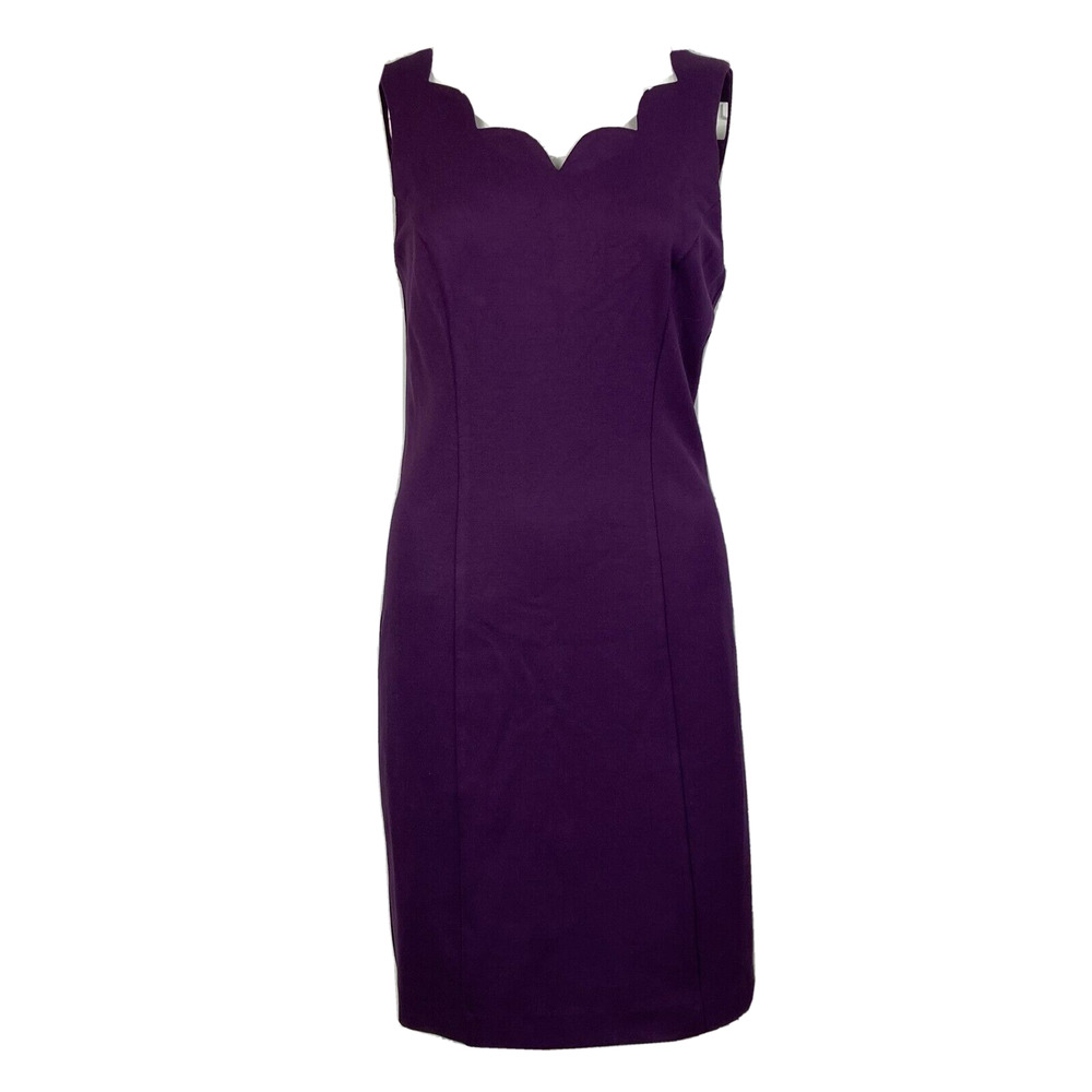 NWT 41 Hawthorn Dress Womens Sz S Purple Sheath Ponte‎ Stretch Scalloped V Neck